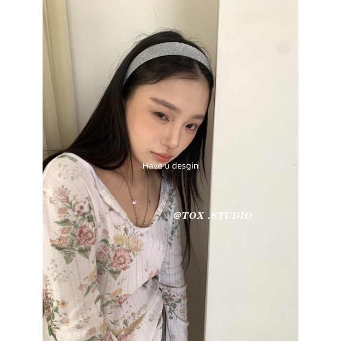 Băng đô vải satin nhấp nháy phong cách retro Mỹ, handmade với kiểu dáng preppy