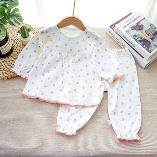 Bộ đồ xẻ tà phong cách phương Tây của bé gái dài tay cotton mỏng nguyên chất kiểu Công chúa nhỏ Quầ
