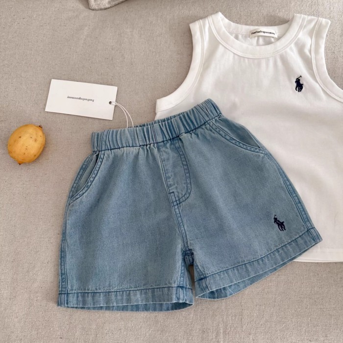 Quần Short Denim Trẻ Em Mỏng Phong Cách Mùa Hè Quần Năm Điểm Màu Trơn Cho Bé Trai Và Bé Gái Thươ