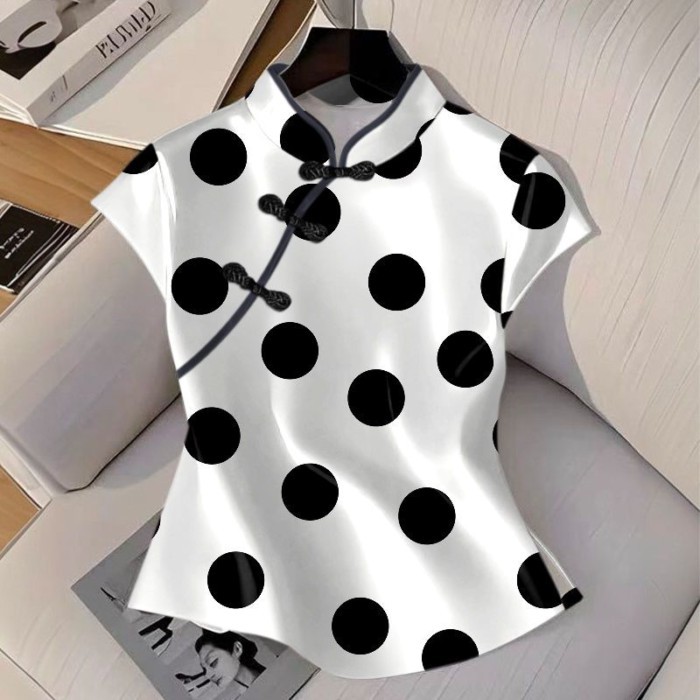 áo phông ngắn tay kiểu Trung Quốc mới cho mùa hè, áo sườn xám cải tiến mới, áo sơ mi Hanfu kiểu