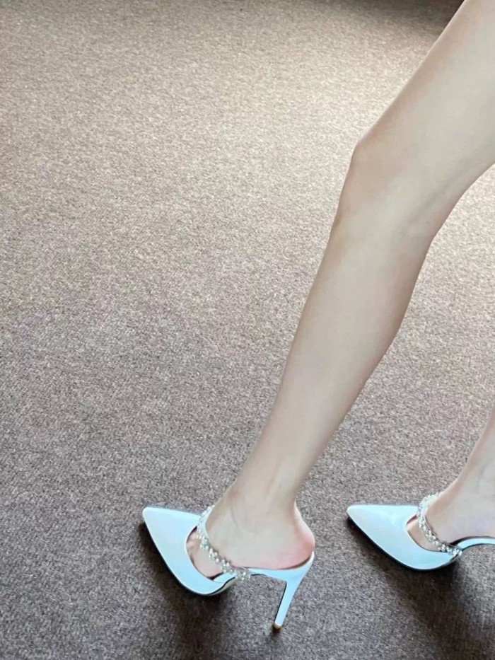 Dép xuân hè dành cho nữ, giày cao gót mũi nhọn đính đá, giày cao gót một mảnh đính đá, dép nữ