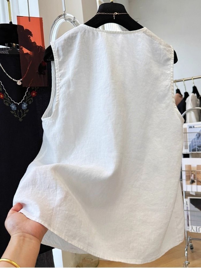 phong cách Trung Quốc mới retro công nghiệp nặng thêu phong cách dân tộc vest cho phụ nữ mùa hè
