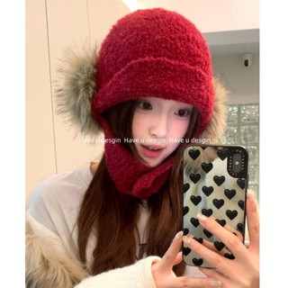 Đồng phục mũ len retro đỏ sang trọng cho nữ, giữ ấm tốt, bảo vệ trong mùa lạnh