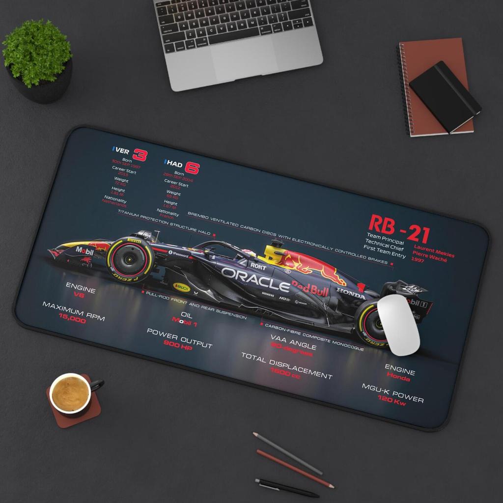 Thảm để bàn - Formula 1 Redbull RB21 3D Design 2026 - Tấm lót chuột đua - Phụ kiện bàn chơi game - Người đam mê ô tô - Quạt F1