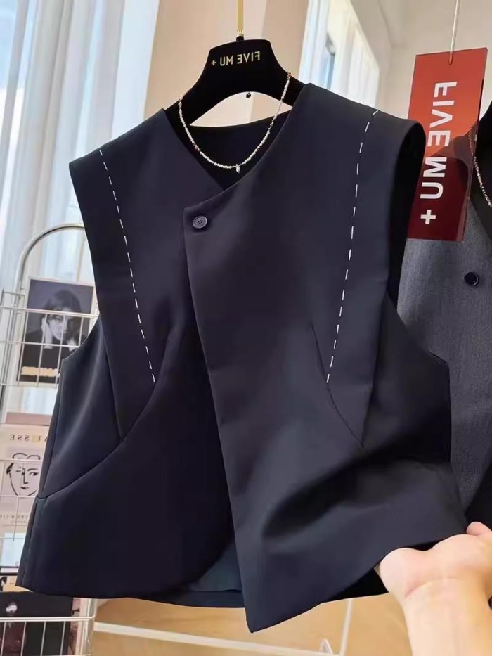 Bộ vest, áo vest, áo vest, áo khoác, áo vest nữ một nút không đều, áo ghi lê