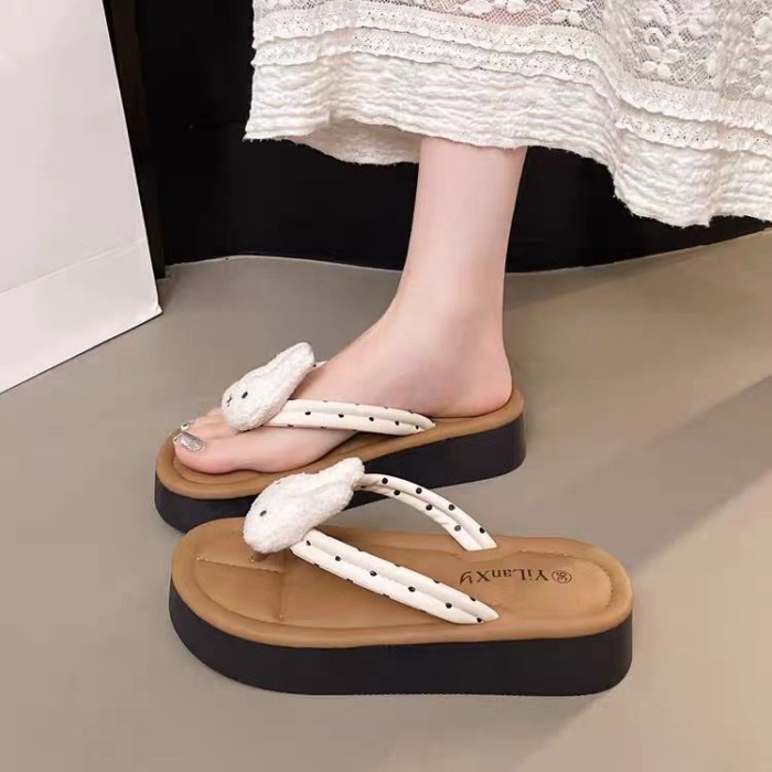 Dép xỏ ngón mùa hè cho nữ, áo khoác ngoài đế dày tăng chiều cao, dép xỏ ngón đi biển chống trượt ch