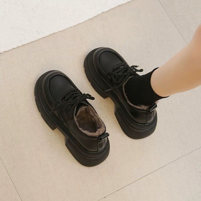 Giày cotton nữ Hàn Quốc thời trang mùa đông mới phong cách Anh Quốc giày da nhỏ đế dày đa năng, tăn