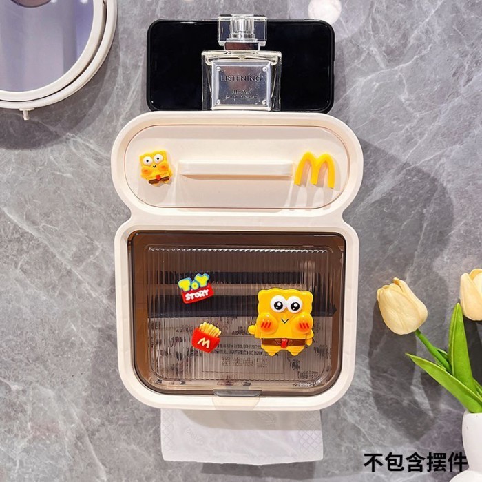 Hộp Đựng Khăn Giấy Treo Tường Không Đục Lỗ Hộp Bảo Quản Hoạt Hình Dễ Thương Kệ Chống Thấm Nước
