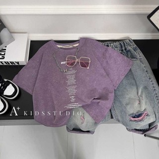 Áo thun cotton tay ngắn in chữ hình bông tuyết mùa hè cho trẻ em