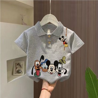 Quần áo trẻ em cotton nguyên chất mùa hè phong cách hoạt hình nam nữ quần áo trẻ em in hình Mickey