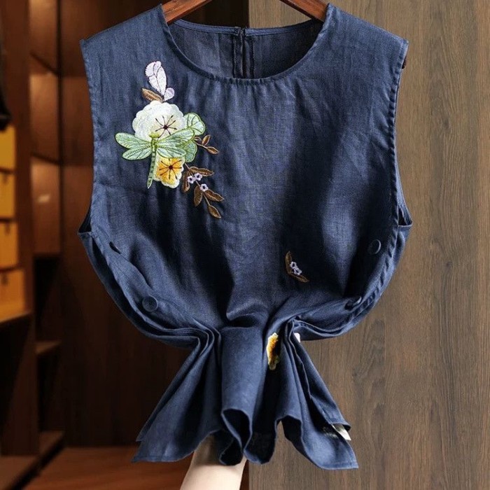 Áo vest cotton và vải lanh phong cách dân tộc Trung Quốc dành cho nữ mùa hè mới áo không tay thê