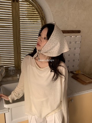 Khăn Trùm Đầu Nữ Mùa Hè Chấm Bi Tam Giác, Viền Sóng Tương Phản Màu Sắc
