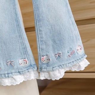 Quần jean nữ mùa thu phong cách hàn quốc quần jean thêu ngọt ngào cô gái bootcut khâu ren quần jean