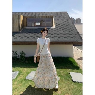 Tính khí Nhẹ nhàng Váy hoa lưng cao 2025 Mùa xuân hè mới Thiết kế váy dài dáng rộng Slim Casual