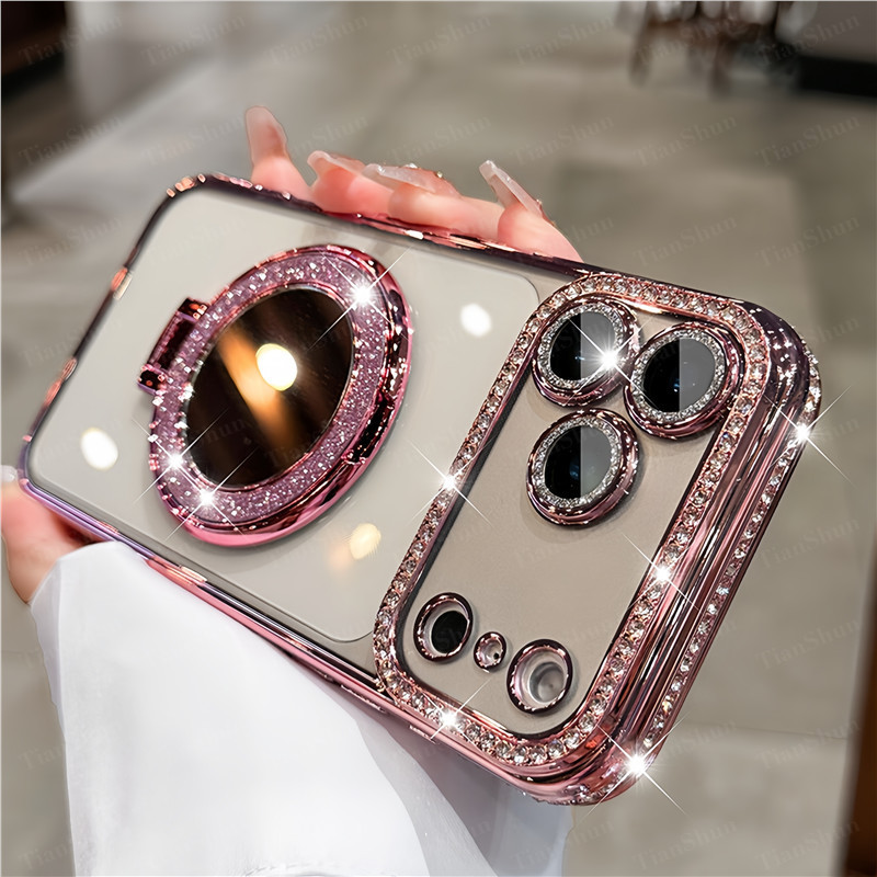Ốp điện thoại kim cương lấp lánh lấp lánh lấp lánh Tương thích cho iPhone 18 17 16 15 13 14 12 11 Pro Max Plus Đế gương từ tính chống sốc Thiết kế bảo vệ Camera toàn thân cho phụ … – ảnh mô tả chi tiết 3