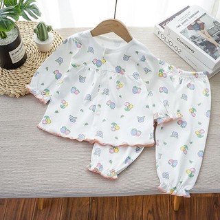 Bộ đồ xẻ tà phong cách phương Tây của bé gái dài tay cotton mỏng nguyên chất kiểu Công chúa nhỏ Quầ