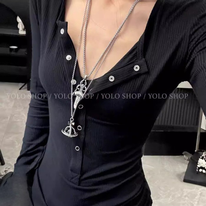 Lan ~ Áo Sơ Mi Cổ Chữ V Dài Tay, Thiết Kế Hở Eo Hẹp Ôm Sát, Thích Hợp Các Mùa