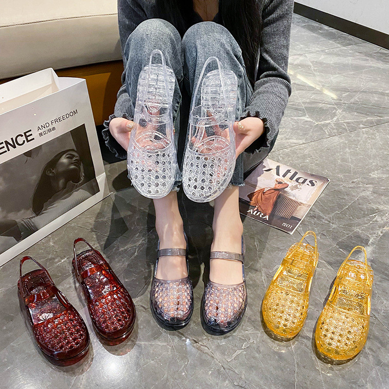 Giày Sandal Pha Lê Retro Nữ Mùa Hè Phù Hợp Với Giày Jelly Giày Đơn