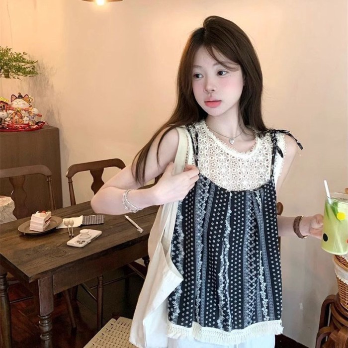 Áo vest nữ không tay ngọt ngào thắt nơ giả hai mảnh thường ngày