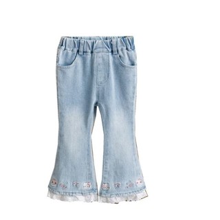 Quần jean nữ mùa thu phong cách hàn quốc quần jean thêu ngọt ngào cô gái bootcut khâu ren quần jean