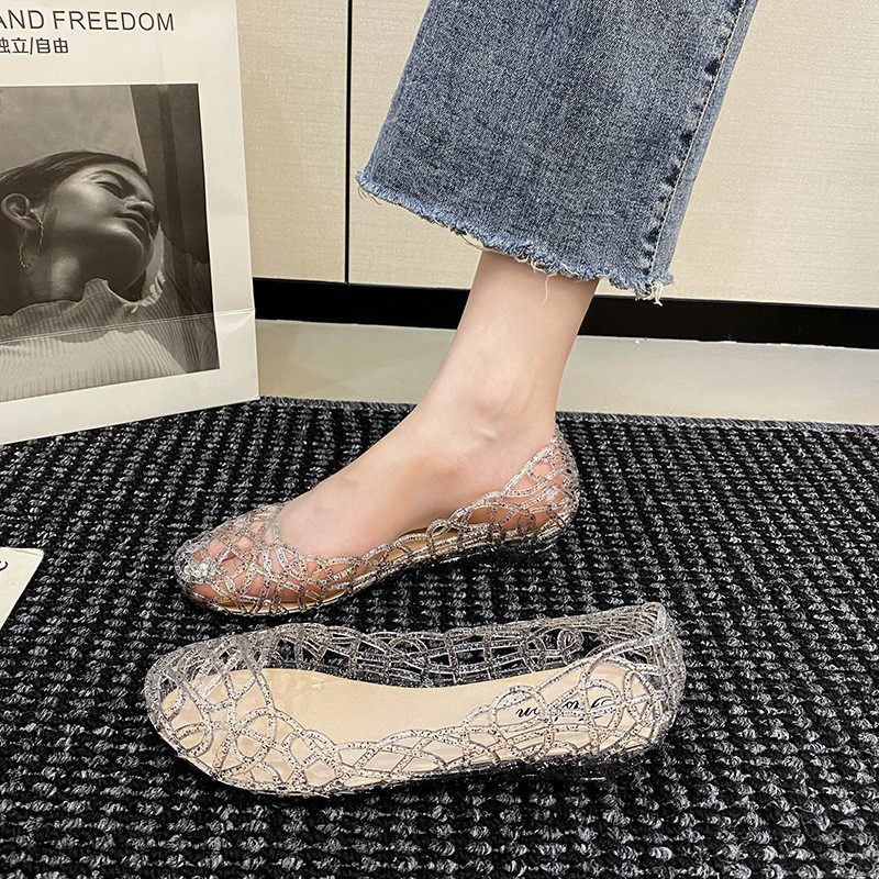 Giày Jelly Nữ Mùa Hè Rỗng Rỗng Giày Sandal Pha Lê Chống Trơn Trượt