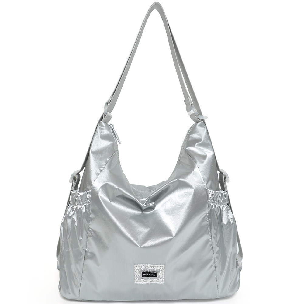 Túi Tote Bạc Nylon Nữ Mùa Hè Phong Cách Hàn Quốc, Đeo Vai Đôi, Túi Kép