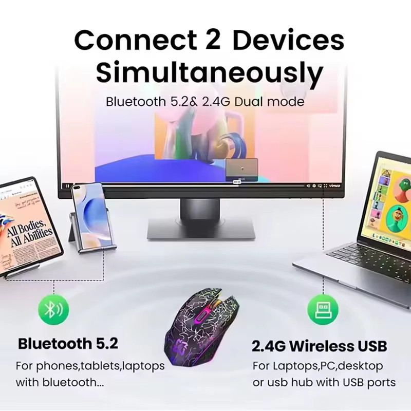 Chuột Chơi Game Không Dây 2.4G Có RGB Sạc Chuột Không Dây USB Bluetooth Đèn Nền Tiện Dụng Silays Euse Cho Laptop Macbook PC Máy Tính Bảng Điện Thoại