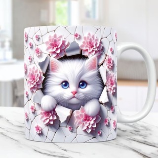 Hiệu ứng hình ảnh 3D siêu dễ thương chú thỏ mèo gấu trúc họa tiết hoạt hình in cốc sứ tặng cốc nước