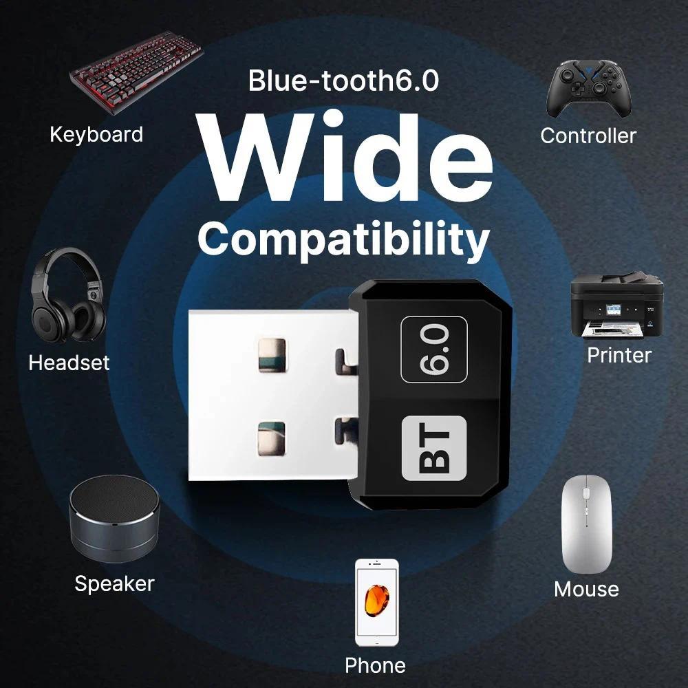 [Sẵn sàng] Bộ thu Bluetooth Bộ chuyển đổi USB Bluetooth 6.0 không dây cho chuột Laptop Keyborad Bộ thu âm thanh nhạc Phụ kiện PC