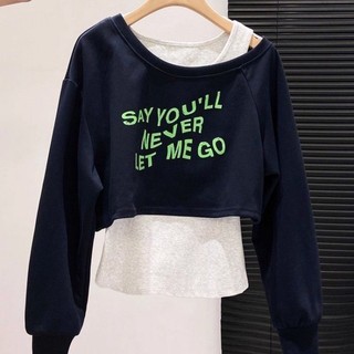 Bộ hai món áo thun dài tay dáng rộng dành cho trẻ em lứa tuổi trung niên trở lên mùa thu chữ cái áo