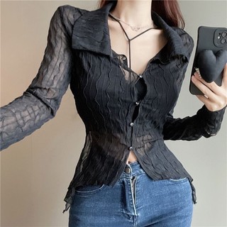 Áo Sơ Mi Mỏng Mùa Hè Nữ Niche Slim Áo Sơ Mi Dài Tay Mới Top