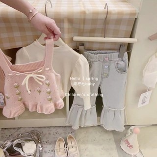 Áo vest dệt kim dành cho bé gái, áo dây có dây hoa ngọt ngào thời trang cho bé, áo vest thời trang