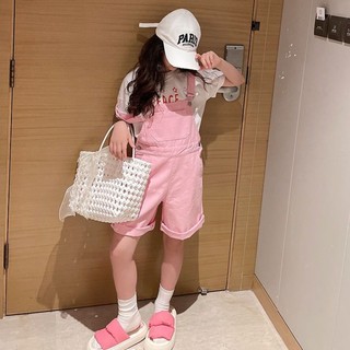 Quần yếm bé gái mùa hè cotton nguyên chất dễ thương siêu dễ thương phong cách phương Tây muối giản