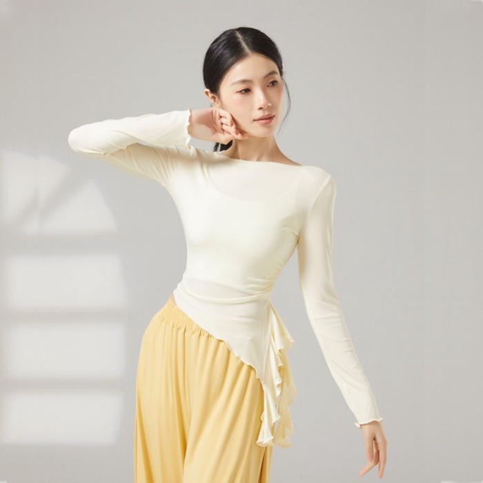 Quần áo có vần điệu múa cổ điển viền xù không đều hàng đầu múa hiện đại dài tay Trung Quốc quần
