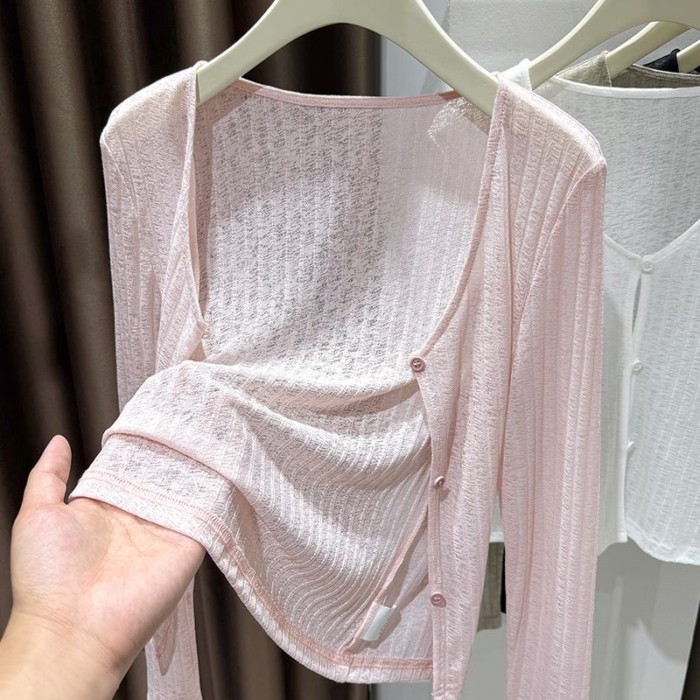 băng lụa hoa sợi dệt kim áo cardigan mùa hè của phụ nữ váy treo kèm khăn choàng vải tuyn rỗng áo