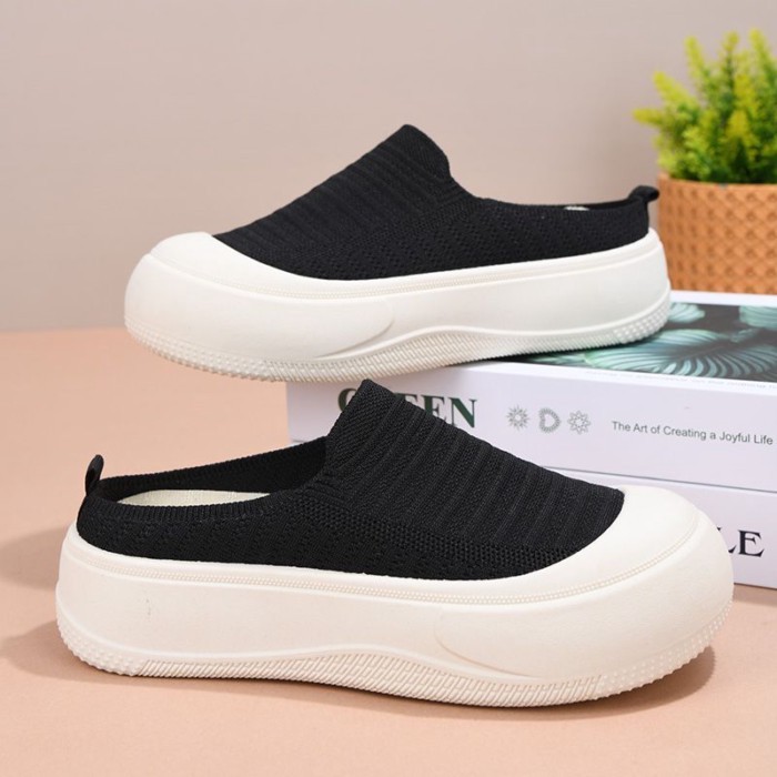 Giày nửa dép đan đế dày thông thường dành cho nữ, chống trơn trượt, thoải mái, thoáng khí, nâng cao