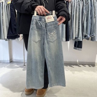 Quần jeans mềm cho bé gái, quần ống suông, quần bé gái mùa xuân, quần ống rộng hẹp cho trẻ em vừa v