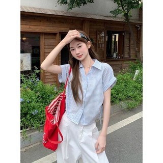 áo sơ mi kẻ sọc ngắn tay mùa hè dành cho nữ phong cách mới áo ngắn dáng rộng và đa năng phong cá