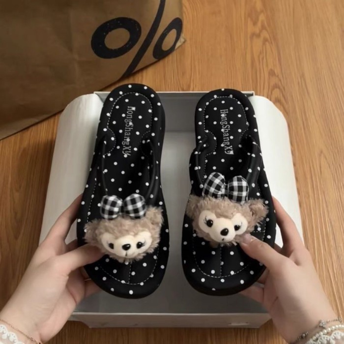 Dép xỏ ngón đế dày cho nữ mặc mùa hè họa tiết hoạt hình chấm bi dễ thương Dép xỏ ngón đi biển nhẹ c