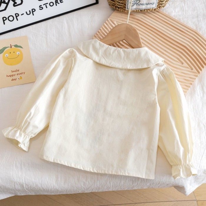 Quần Áo Xuân Thu Mới Cho Bé Gái Ve Áo Cotton Nguyên Chất Phong Cách Hàn Quốc Áo Sơ Mi Bé Gái Áo
