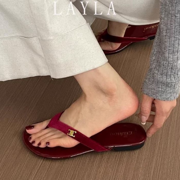 Dép xỏ ngón nhung mùa hè chất liệu satin đế mềm chống trượt đế phẳng mặc bên ngoài Dép xỏ ngón thời