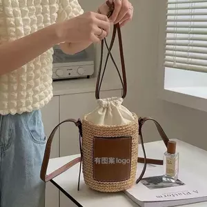 Túi đựng rơm thùng dệt Raffia Túi xách đeo chéo một vai phù hợp cho kỳ nghỉ