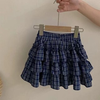 Váy ngắn mùa hè kẻ sọc mỏng ren chống lộ bánh kẻ sọc váy váy bé gái