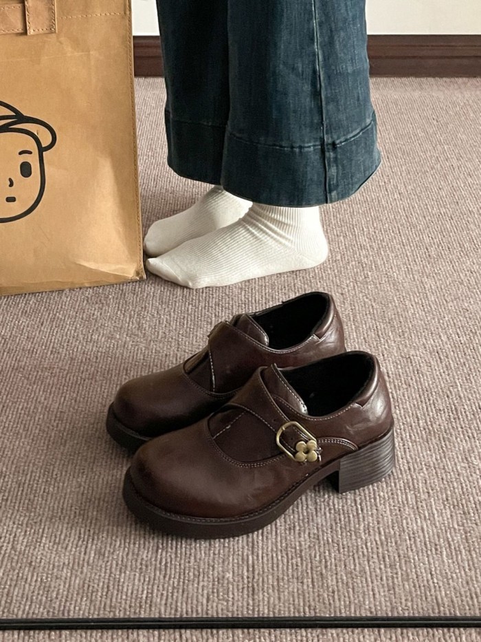 Giày da nhỏ kiểu Anh dành cho nữ mùa đông, giày lười đa năng đế dày ấm áp
