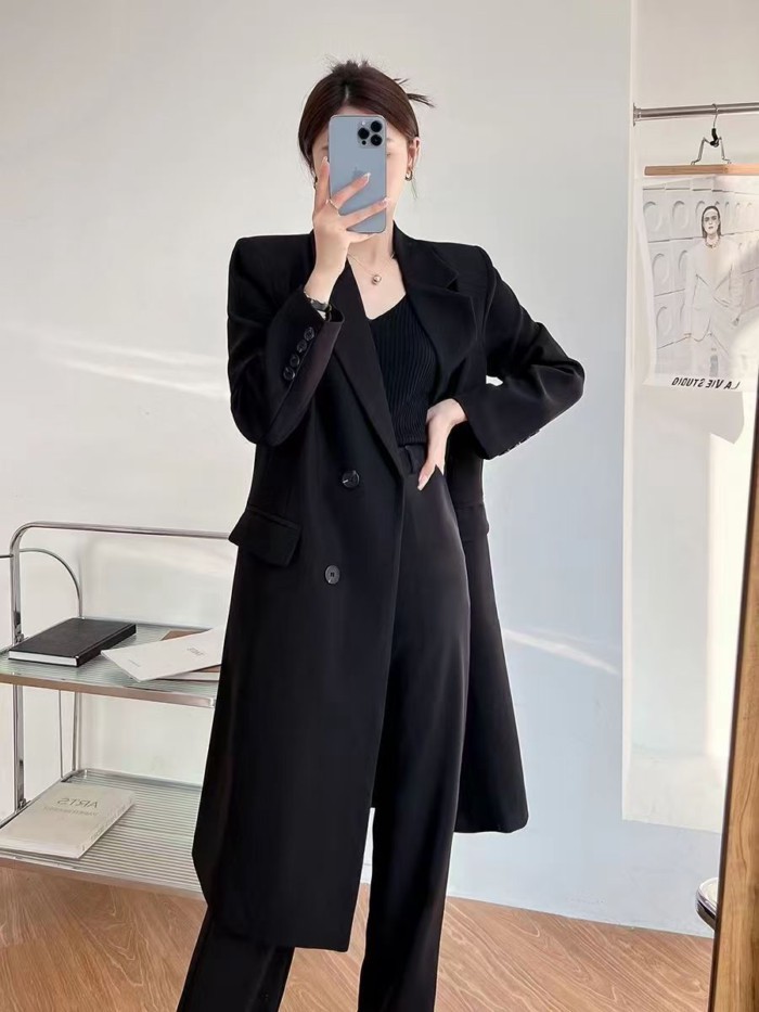Áo blazer dáng dài thông thường dành cho nữ, áo khoác dáng rộng qua đầu gối