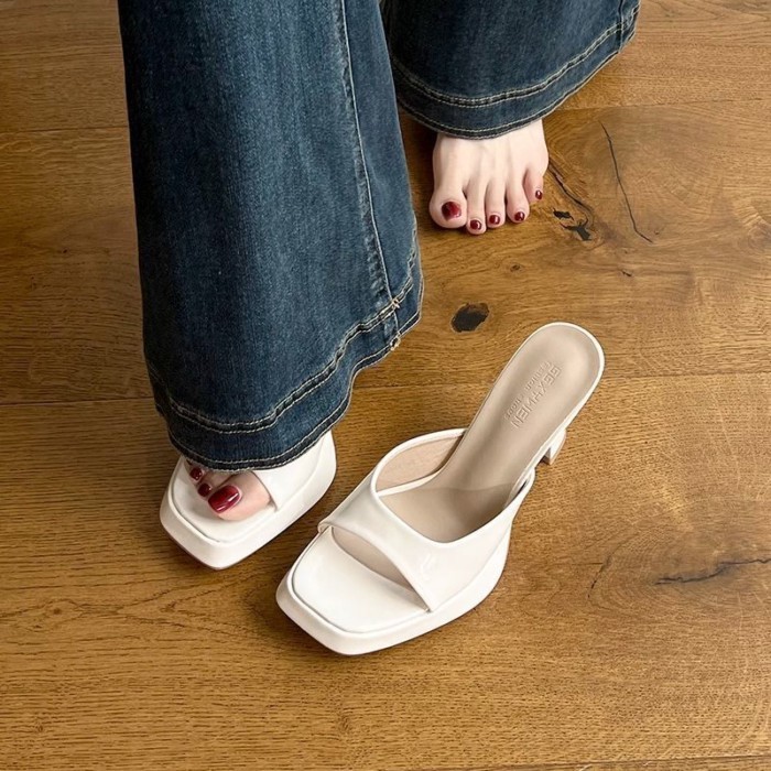 Giày cao gót đế xuồng chống thấm nước màu nude dành cho nữ, đồ mùa hè mới, giày lười đẹp, sandal hở