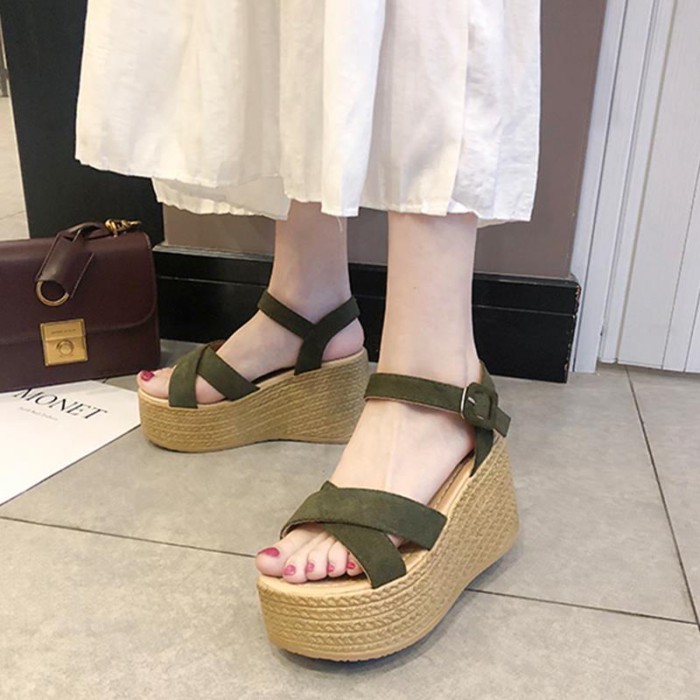 Giày Sandal Nữ Giày Cao Gót Mùa Hè Đế Nêm Nền Tảng Nền Đế Dày Giày La Mã