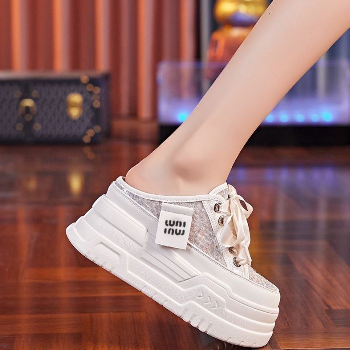 Dép nữ bên ngoài, dép đế dày bên trong tăng chiều cao, giày đế bệt lưới thoáng khí