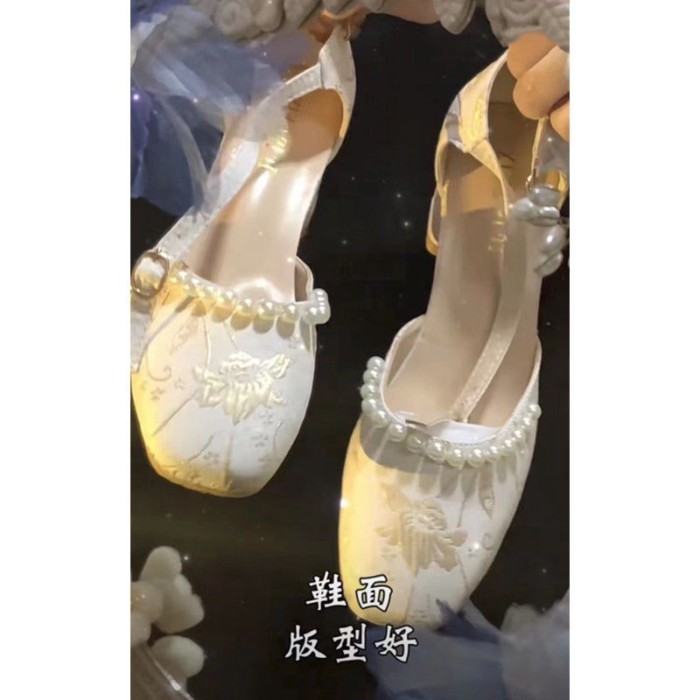 Với sườn xám và ngọc trai, giày cao gót nhẹ nhàng, giày nữ đế dày cổ điển đa năng Mary Jane