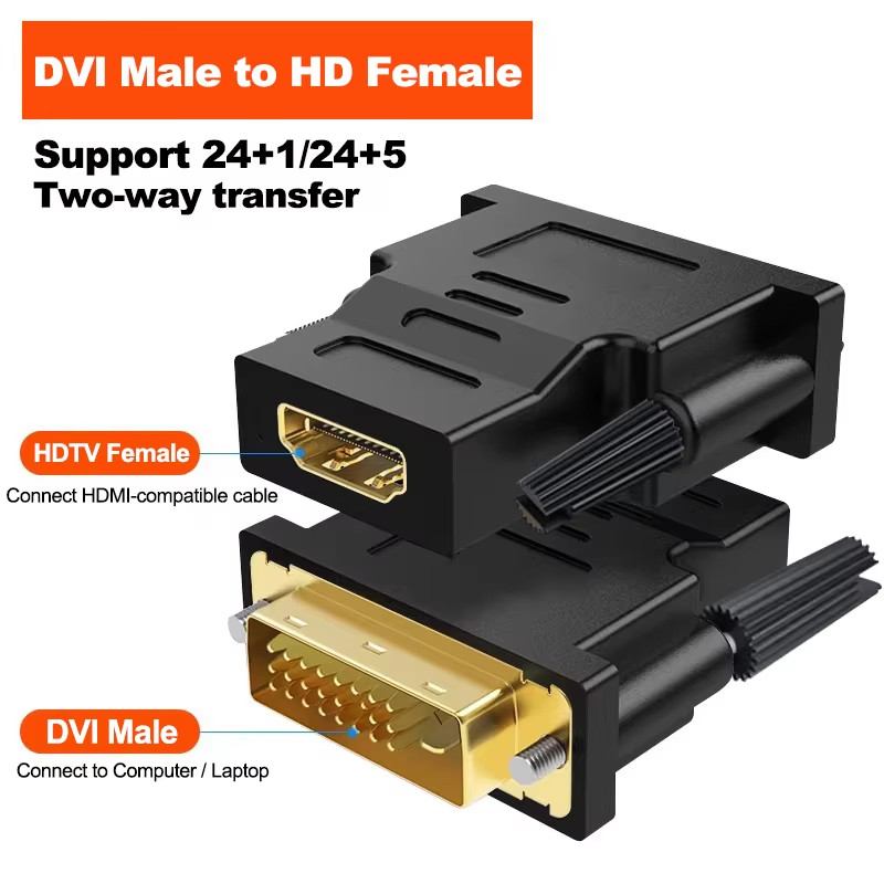 Cáp chuyển đổi tương thích 1080P DVI sang HDMI DVI Nam sang Nữ HDTV Bộ chuyển đổi đầu nối hai chiều cho PC Laptop TV Box